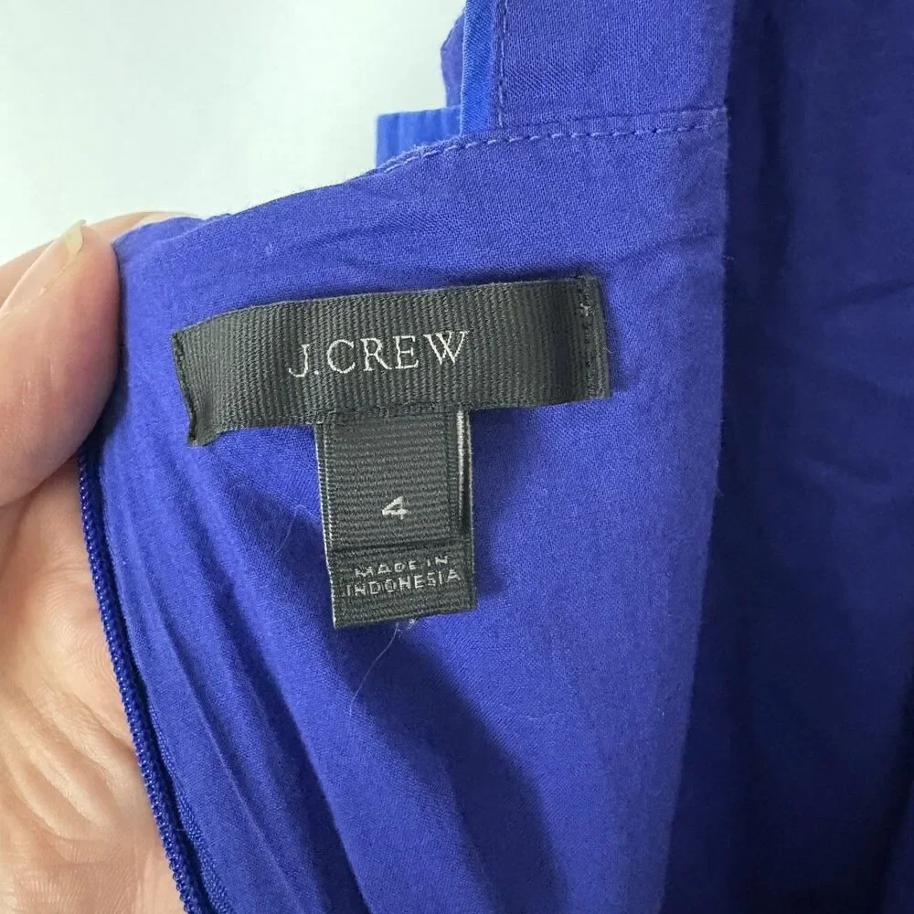 J.Crew A-line Sash Tie Brilliant Sapphire Blue Belted Cotton Size 4 Preppy